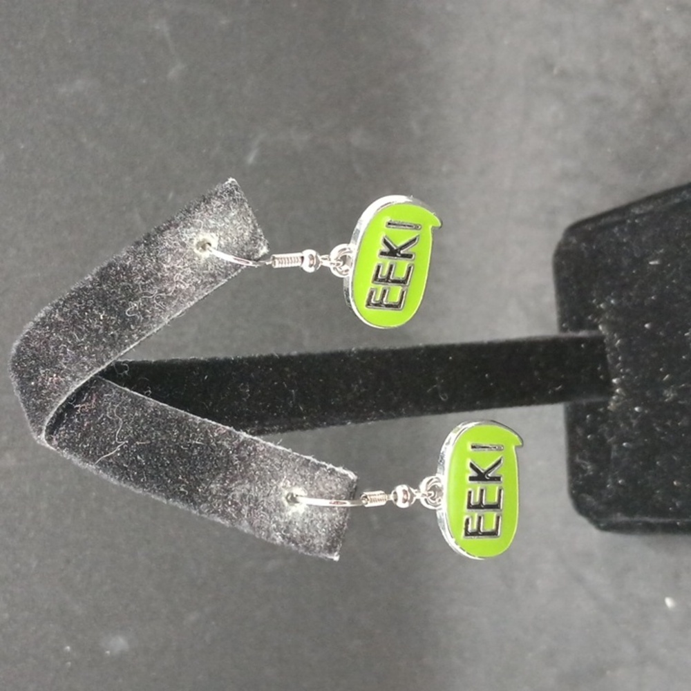 Halloween Dangle Earrings Green Eek Speech Bubble